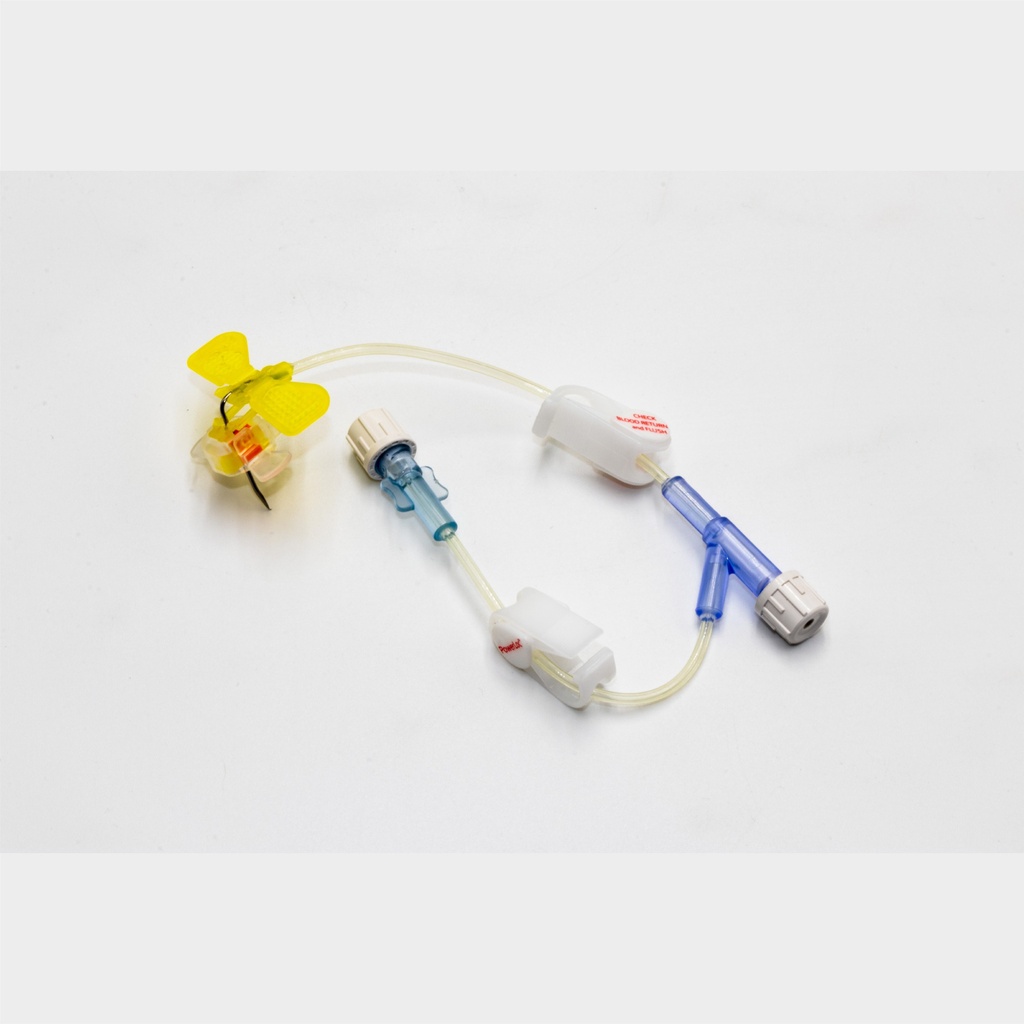 Aguja angulada para infusión PowerLoc 20Ga 1" (2.54.cm) Con extensión y sitio de inyección secundario